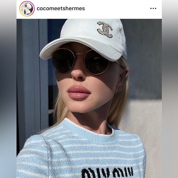 Auth Chanel Classic White Denim Sequin CC Logo Baseball Cap Hat - One Size - Picture 10 of 11